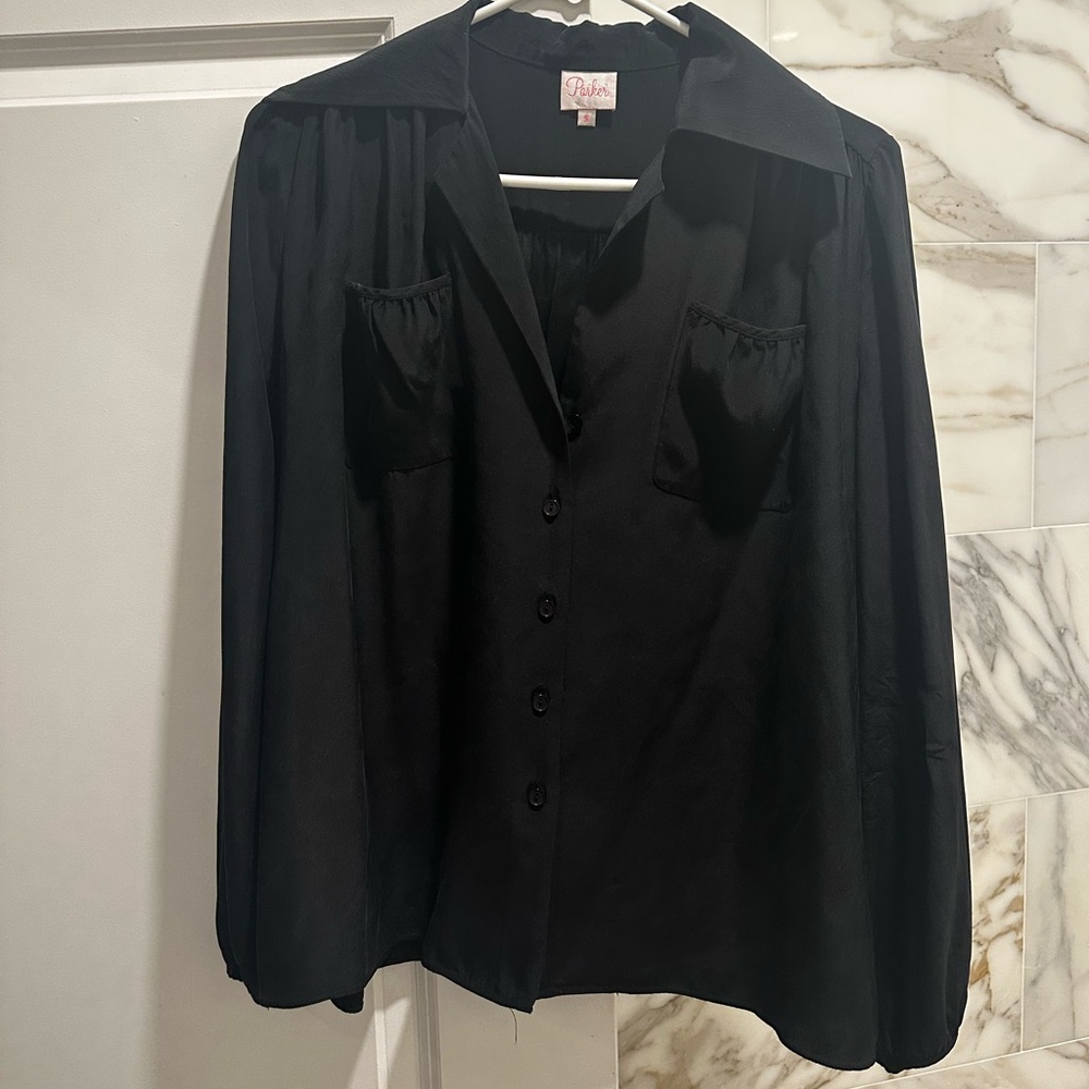 Parker silk black button down long sleeve shirt